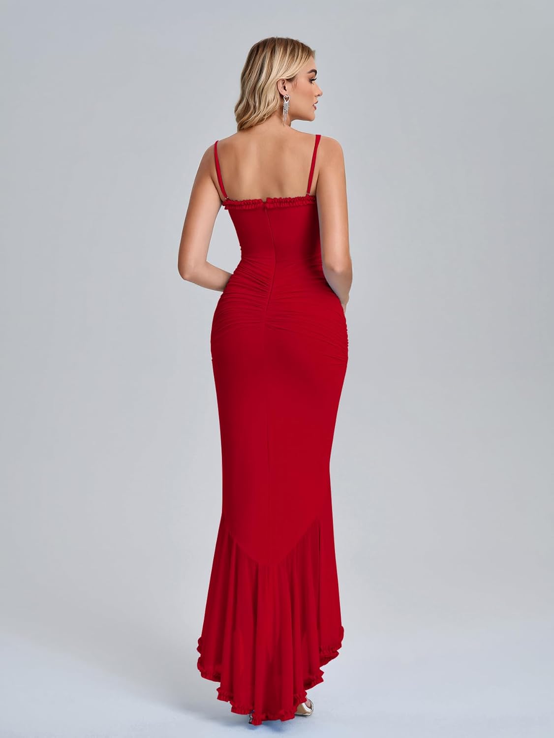 KUTUMAI Elegant Ruffle Long Formal Wedding Guest Dress Ruched Bodycon Slit Maxi Cocktail Dresses for Women - Image 2