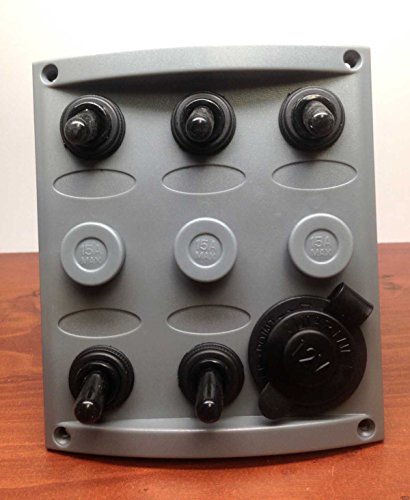 Marine Boat 5 Gang and Cigarette Socket Switch Panel ONE MOMENTARY Switch