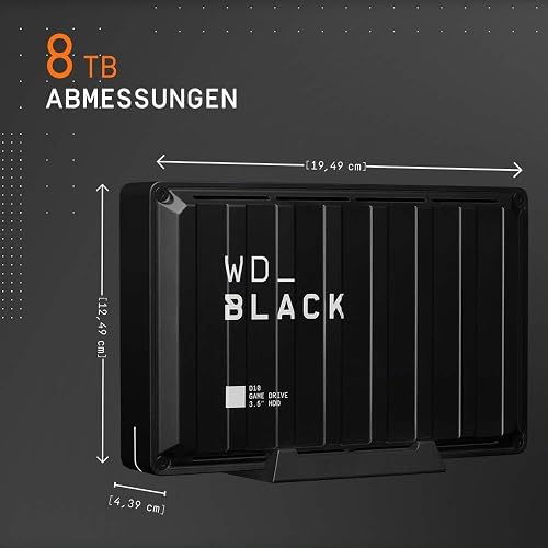 WD_BLACK D10 8 To Game Drive HDD, Disque Dur Externe, jusqu'à 250 Mo/s, fonctionne avec Playstation, Xbox, PC et Mac 7200 TR/MIN, refroidissement actif pour stocker votre collection de jeux - 3