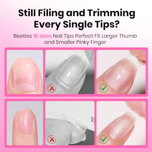 Image of Beetles Gel Nail Tips Almond Shape Medium Curve-EX, 640pcs 16 Sizes, Etch-X Half Matte Full Cover Soft Acrylic False Nail Tips Easy DIY Press on Nail Extension Art Salon for Curved & Natural Nail Beds