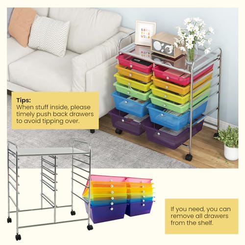 Image of LDAILY 12 Drawer Rolling Storage Cart, Craft Cart Organizer on Wheels w /Metal Frame, Large Capacity & Smooth Drawer, Rolling Cart w /Drawers for Classroom, Office