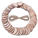 50 Pieces Wood Slices with holes NaturaL Unfinished Predrilled DIY Round Discs ornaments Tree Bark Wooden Circles with 33 Feet Natural Jute Twine Holes Round Log Discs 1.96 Inch - 2.36 Inch