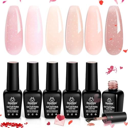 Beetles Gel Nail Polish Set - 6 Pcs Temperature Colour Changing Gel Phantom Chameleon Polish Set Glitter Pink Blue Purple Red Gel Polish Soak Off UV LED Nail Lamp Nail Art Manicure Kit