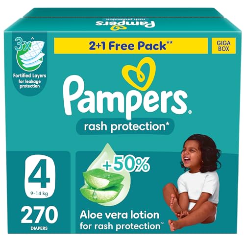 Pampers Rash Protection Aloe Taped Diapers 9-14kg Size 4 Giga Box 270 Count