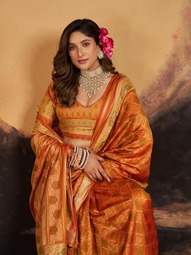 Image of SWORNOF Women's Kanjivaram Soft Silk Banarasi Sarees With Unstiched Blouse Piece