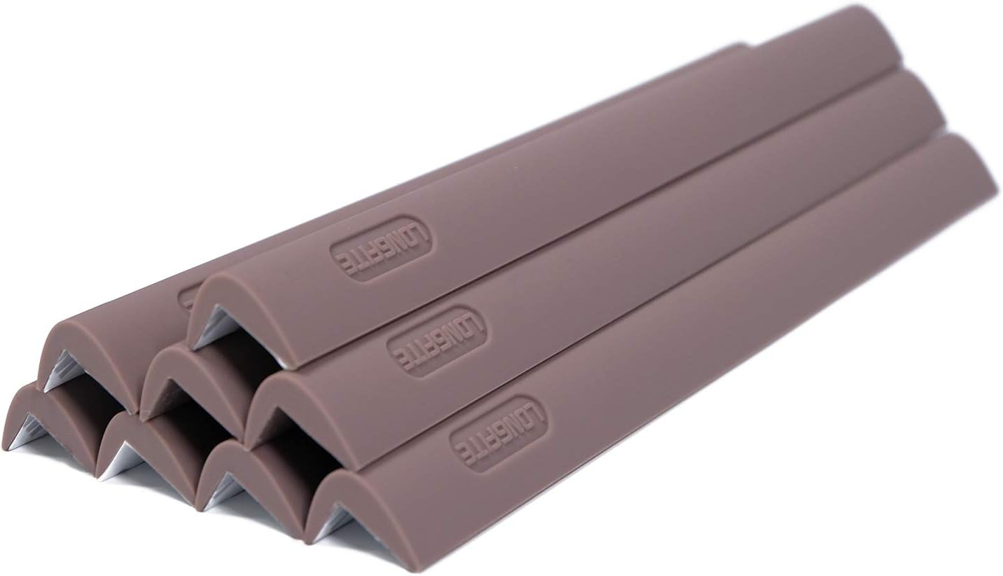 LONGFITE Corner Protectors and Edge Guards Baby Proof Corner Covers and Bumpers Cushion Top Grade Silicone Non-Choking Risk with Strong Stickiness (8 Pack) (Edge Guards Dark Brown, Edge)