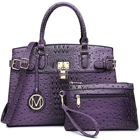 MKP Women Fashion Satchel Handbags and Purses Ladies Top Handle Tote Work Shoulder Bags with Matching Wristlet Wallet purple Size: 14"W x 11.8"H x 4.75"D Cover