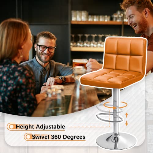 Image of Homall Bar Stools Modern PU Leather Adjustable Swivel Barstools, Armless Hydraulic Kitchen Counter Bar Stool Extra Height Square Island Barstool with Back Set of 2 (Leather, Orange)