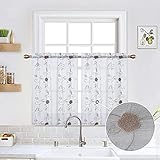 CAROMIO Cortina de gasa con bordado, 2 unidades de 65 x 75 cm de ancho x 75 cm de alto, estilo rústico para cocina, salón