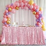 Poise3EHome 3E Home 50×80'' Rectangle Pink Sequin Tablecloth for Party Cake Dessert Table Exhibition Events, Fuchsia Pink