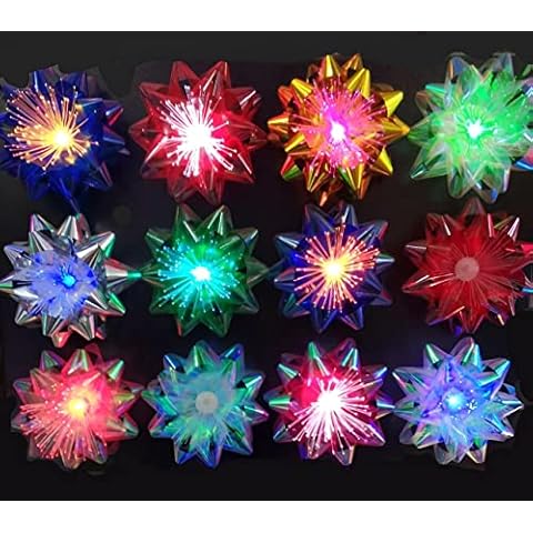 Light Up Glowing Gift Bows, 6 Iridescent LED Ribbon Bow for Gift Packaging and Decorations- LED Glowing Gift Ribbon Flower Bows, Self Adhesive Cover