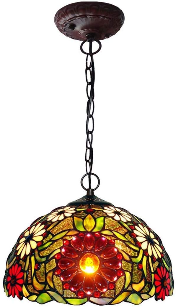 HPTHLY Chandeliers, Tiffany Style Stained Glass Sun Flower Hanging Lamp With Handmade Lampshade, Suitable For Decorating Room