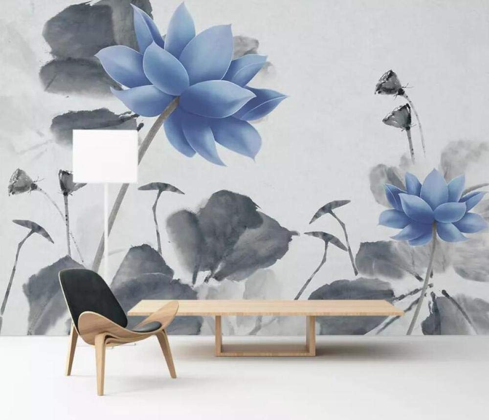 Papier peint lotus bleu 3d pour créer un mur de fond TV apaisant