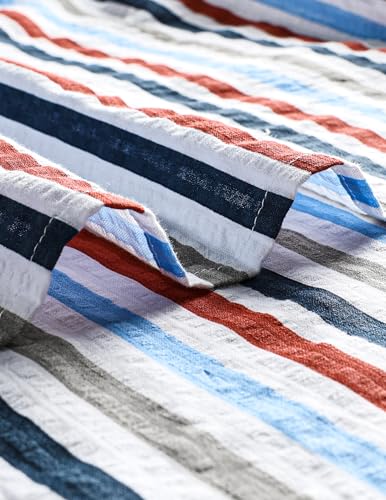 Image of VATPAVE Mens Striped Summer Shirt Casual Button Down Short Sleeve Beach Shirts Cotton Shirts for Men