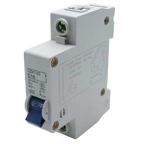 Xiaoyztan Interruptor de disyuntor de un solo polo de 16 amperios, disyuntor de uso doméstico montado en riel DIN para protección de seguridad de