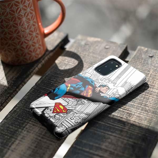 Skinit Pro Phone Case Compatible with Galaxy S20 Plus - Officially Licensed DC Comics Superman Super Speed Flying Over City Design