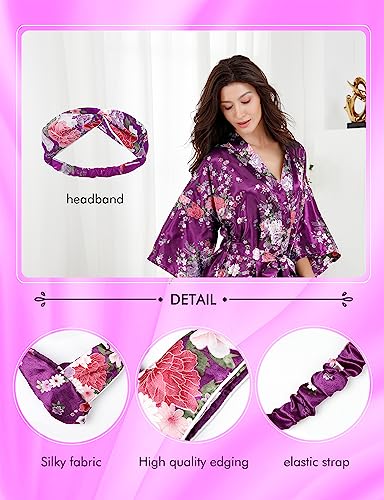 Image of EPLAZA Womens Floral Satin Robe Bride Bridesmaid Robes Wedding Kimono