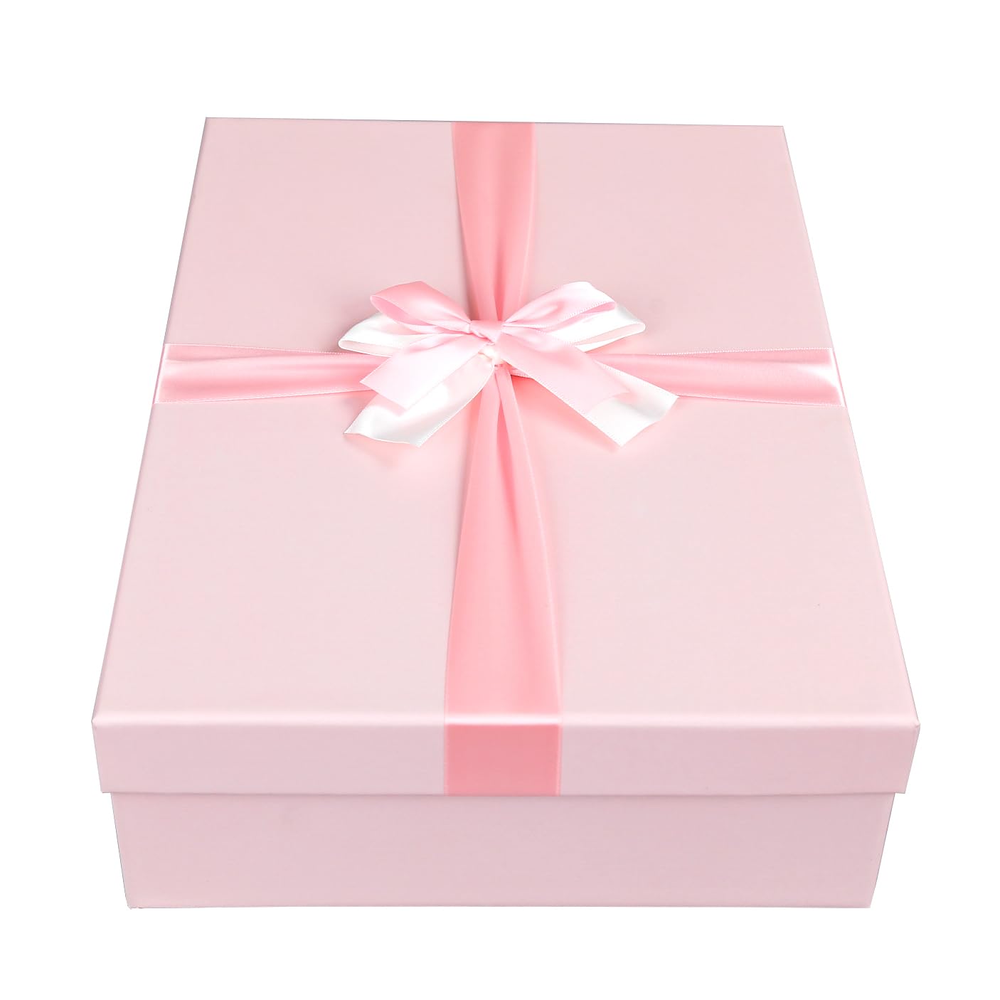 Emartbuy Baby Pink Rigid Gift Box with Ribbon – 34 x 23 x 8 cm – Luxury Cardboard Presentation Box|Premium Packaging for Hampers, Birthdays, Weddings, Corporate Gifting
