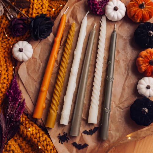 Image of Threlaco 6pcs Halloween Taper Candle Set 9.8 Inch Gothic Decorative Pumpkin Ghost Bat Design Dinner Candles with 3D Embossed for Party Gift Home Decor Long Unscented Dripless Thanksgiving Table Window