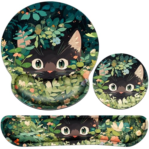 Acezeek Tapis De Souris 3 en 1 avec Coussin Gel Repose-Poignet Clavier Ergonomique+ Sous-verres Antidérapants Avec Memory Sponge Pour La Maison, Le Bureau,...