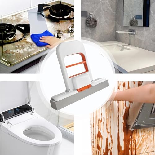 Image of ROKTRY Foldable Mini Sponge Mop with Self-Squeeze Handle, Portable Handheld Cleaning Mop for Kitchen, Bathroom, Window Glass, Desk, Sink, Countertop, Car, Office, Wet & Dry Cleaning Tool