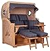 Produktbild Mr. Deko Strandkorb Baltikum Teakholz XL Volllieger Strandstuhl PE Geflecht Shell Teak Bullauge anthrazit inkl. 4 Kissen - Wechselpolster - Strandkörbe Garten, Wintergarten, Terrasse (Dessin 582)