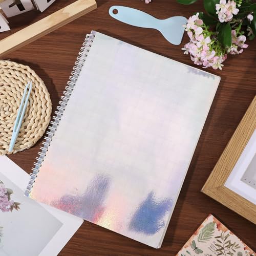 Álbum coleccionable de pegamentos reutilizable grande GLOBLELAND, cubierta holográfica dinámica de 8,8 × 11 pulgadas, con 50 hojas de papel liberador en blanco para adultos y herramientas incluidas miniatura 5