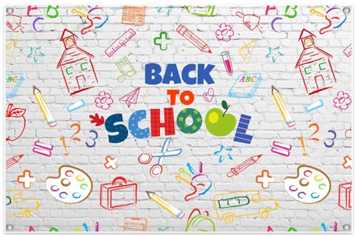 Toile rentrée scolaire motif crayons peints à la main 2,1x1,5m