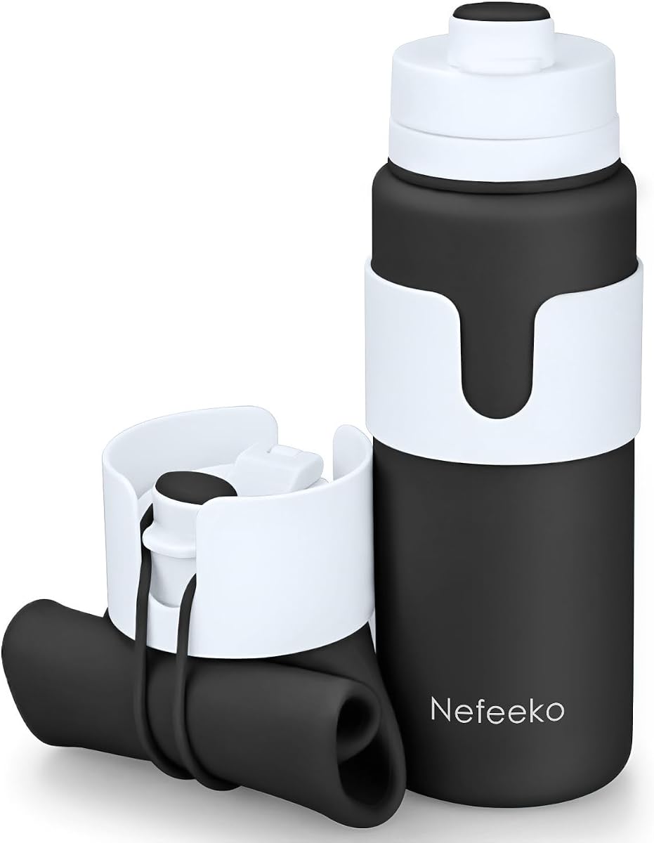 Botella de agua plegable Nefeeko, botellas de agua de silicona sin BPA de 26 oz | Botellas de agua plegables para deportes de viaje, botella de agua portátil a prueba de derrames con mosquetón, ligera