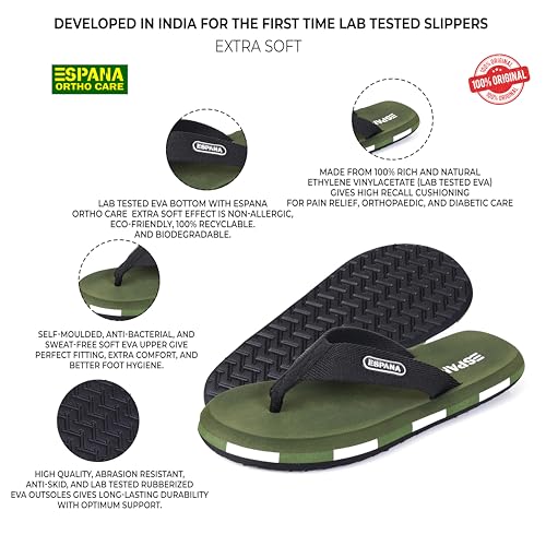 Image of ESPANA Super Soft Orthopedic Men's Slipper - Black | Soft EVA, Non Slip, Lightweight | Comfortable Flip Flops for Home | Diabetic Care Dr. Slippers with Extra Comfort | Daily Use Chappal