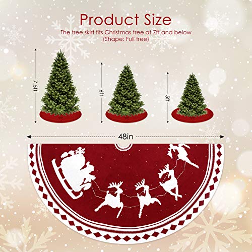 WBHome Christmas Tree Skirt, 48 inch Double-Layer Cable Knit Knitted Thick Rustic Holiday Decoration, Christmas Sledge Pattern - Thumbnail 2