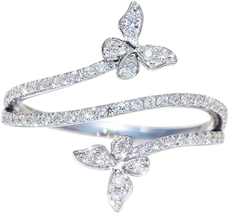 QUSIIOSLK 925 Sterling Silver Shiny Full Diamond Butterfly Ring with Three Row AAA Cubic Zirconia Anniversary Promise Rings Eternity Animal Statement Band Ring for Women Jewelry 9