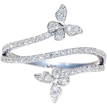 QUSIIOSLK 925 Sterling Silver Shiny Full Diamond Butterfly Ring with Three Row AAA Cubic Zirconia Anniversary Promise Rings Eternity Animal Statement Band Ring for Women Jewelry 6