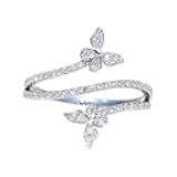 QUSIIOSLK 925 Sterling Silver Shiny Full Diamond Butterfly Ring with Three Row AAA Cubic Zirconia Anniversary Promise Rings Eternity Animal Statement Band Ring for Women Jewelry 10