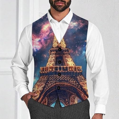 Eiffel Tower Starry Paris Men's Suit Vests Business Formal Dress Vest V-Neck Waistcoat for Wedding Casual2