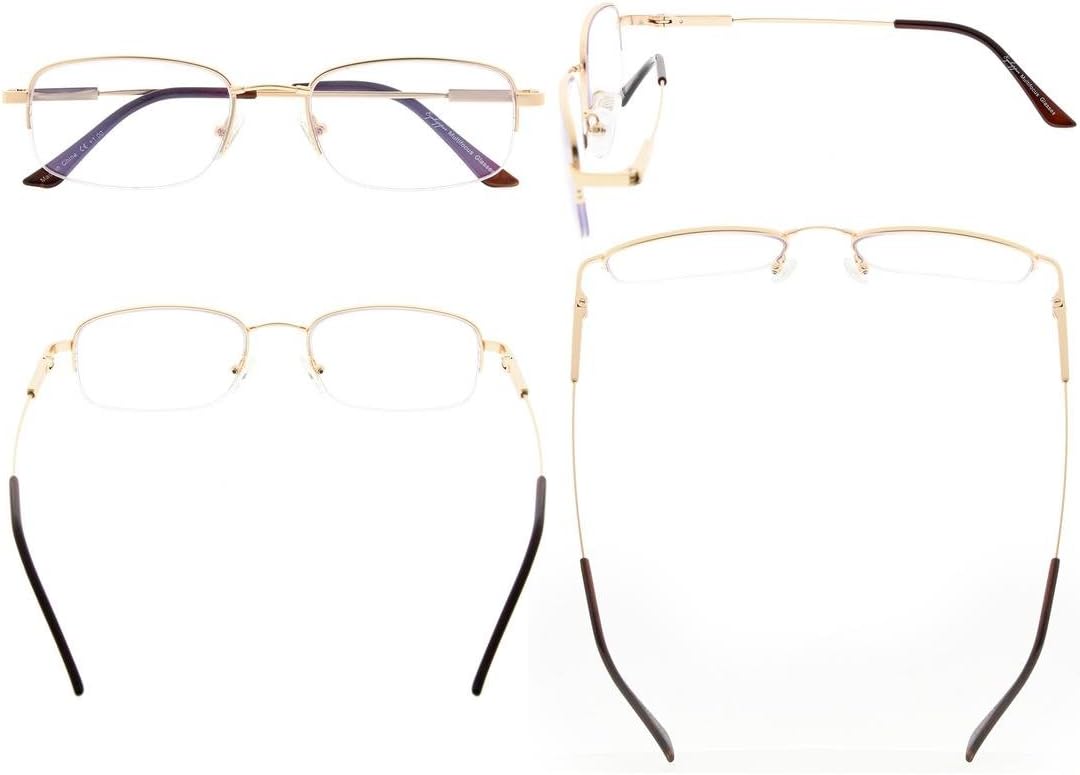 Eyekepper Half-Rim UV Protection Progressive Reading Glasses 3 Levels Multifocus Readers Men Women Bendable Memory Frame (Gold, 1.50)