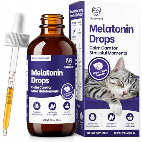WAGSOLOGY Cat Melatonin Drops, Liquid Melatonin for Cats for Grooming,