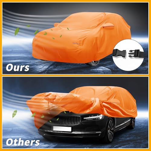 Image of Car Cover Waterproof All Weather Automotive Outdoor Anti-UV Full Exterior Cover for Volvo S90 (est) Aluminum Film Orange with Left Side Zipper