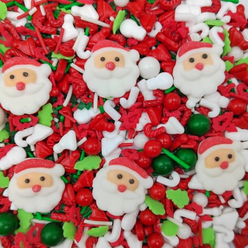 Christmas Sprinkles for Cake Decorating Edible 6 Santa Claus Icing Decoration Red Green and White Pearls Sprinkles for Xmas Party Cupcake Toppers Cookie Ice Cream Decorations Celebrations