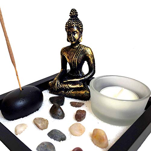 Buda Jardim Zen com Incensário e Castiçal