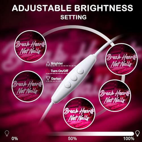 Image of Break Heart Not Nails Neon Sign for Wall Decor,Neon Light Pink LED Neon Light for Bedroom Nails Salon Beauty Room Shop Decoration Gift