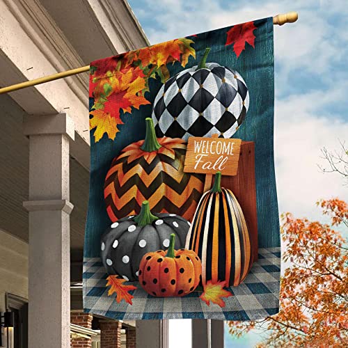 V Vibepy All Over Printed Double Sided House Flags, 28X40", Fall Flag, Autumn Flag, Fall Leaves Flag, Hello Fall Flag, Pumpkin Flag, Outdoor Flag, Fall Farmhouse Decor, Fall Yard Flag, Fall Decor #TOP3