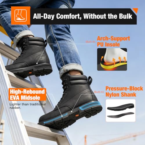 Image of NINGO Steel Toe Work Boots for Men, Water Resistant Crazy Horse Leather | Comfortable Lightweight Non Slip Work Shoes, EH Protection Steel Toe Boots, Arch Support, Construction Industrial Warehouse