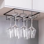 Metal Wine Glass Holder - Under Cabinet Stemware Rack for Bar and Kitchen, Stainless Steel Storage Shelf for Wine Cups and Glasses (Black, 3 Rows 1 Pack)