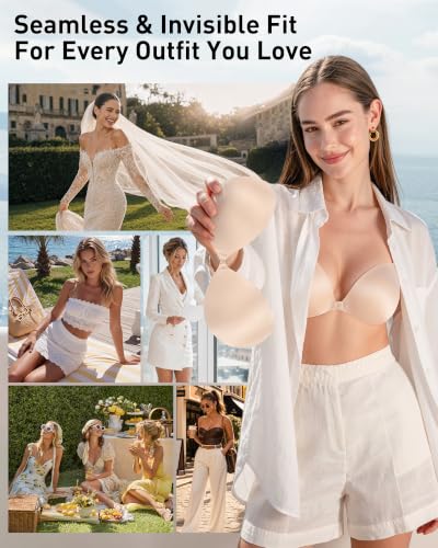 Image of Niidor Adhesive Bra Strapless Ultra Sticky Invisible Push up Silicone Bra Multiple Colors Sizes Reusable for Backless Dress