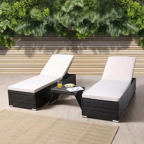 Asifom Outside Patio Adjustable Chaise Lounge and Side Table, Outdoor