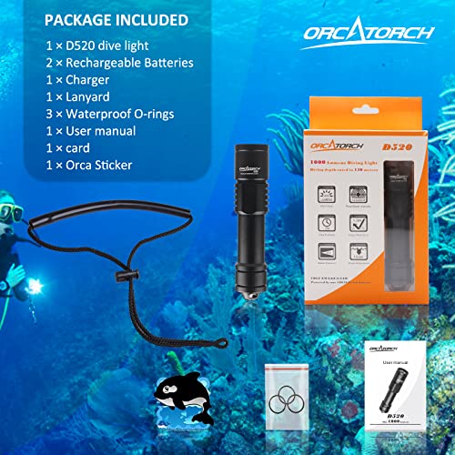 Orcatorch D520 Scuba Dive Light 1000 Lumens Compact Diving Flashlight Ip68 Waterproof Night Dive Torch Submarine Diving Lights With Rotary Switch For Underwater 150 Meters Deep Sea Diving (Black) #TOP5