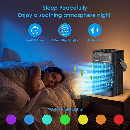 Portable Air Conditioners Fan – Daonsuty Evaporative Air Cooler Cooling Fan With 3 Cool Mist & 3 Speeds, 7 Night Light & 2-8H Timer, Personal Table Air Conditioners Fan For Bedroom Office Camping #TOP5