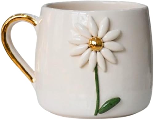 Taza de café de 10 onzas | Taza de margarita hecha a mano con mango dorado, regalos de margaritas, taza de café de margarita, taza de café de