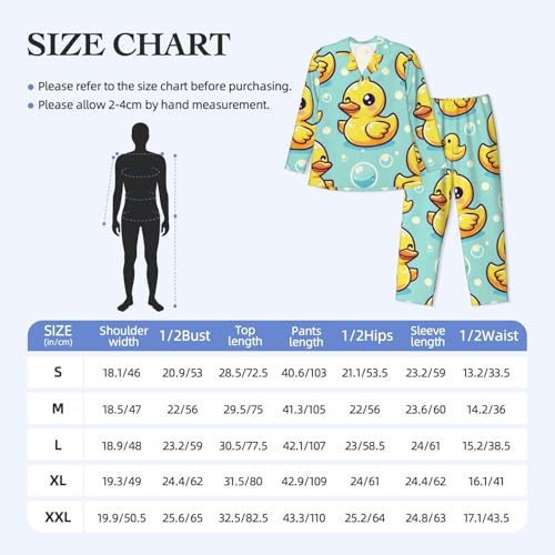 Mens Long Sleeves Pajama Set Cute Yellow Rubber Ducks Light Blue Cozy Two-Piece Loungewear For Nighttime Comfort,Casual Wear2